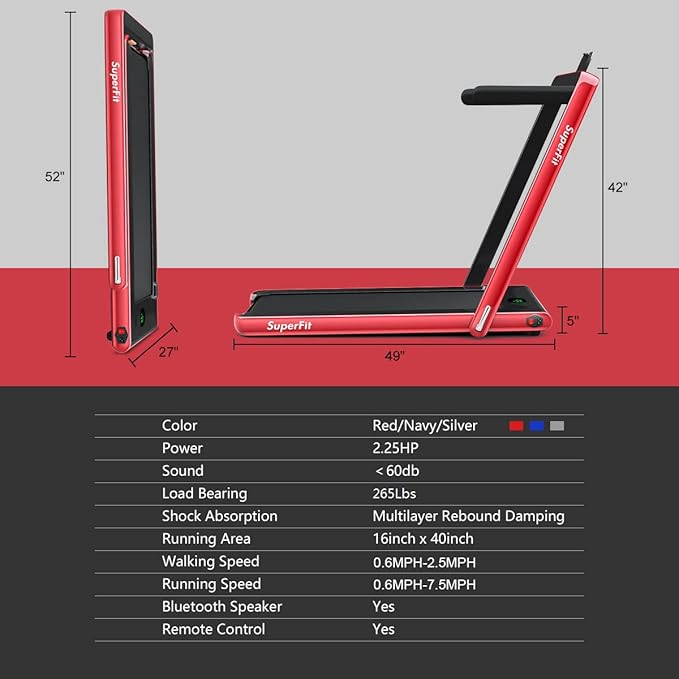 GYMAX Walking Pad, 2.25HP Foldable Treadmill with Smart App & Remote Control, Bluetooth LED Monitor, Small Spaces Compact Running Machine, Folding Portable Under Desk Treadmill for Home Office