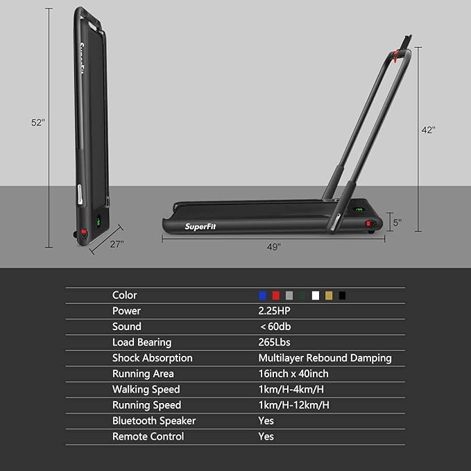 Goplus 2 in 1 Folding Treadmill, 2.25HP Under Desk Electric Superfit Treadmill, Installation-Free with APP Control, Remote Control, Bluetooth Speaker, LED Display, Walking for Home