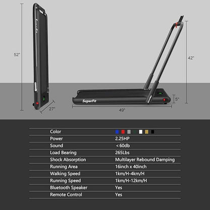 Goplus 2 in 1 Folding Treadmill, 2.25HP Under Desk Electric Superfit Treadmill, Installation-Free with APP Control, Remote Control, Bluetooth Speaker, LED Display, Walking for Home