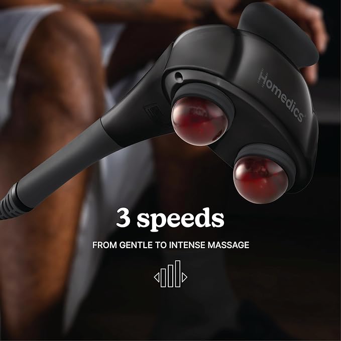 Homedics Handheld Back Massager, Dual Heated Nodes, Neck, and Body Percussion Massager with Interchangeable Nodes to Release Back, Neck, Shoulder Leg and Foot Tension