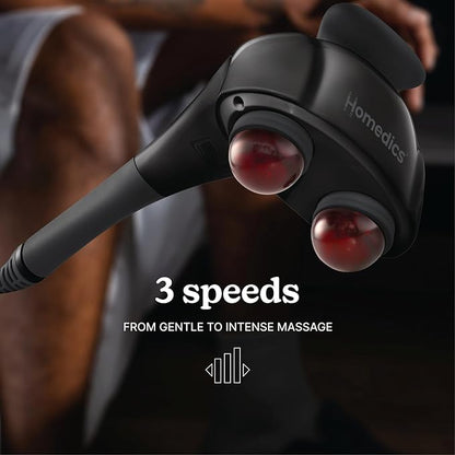 Homedics Handheld Back Massager, Dual Heated Nodes, Neck, and Body Percussion Massager with Interchangeable Nodes to Release Back, Neck, Shoulder Leg and Foot Tension