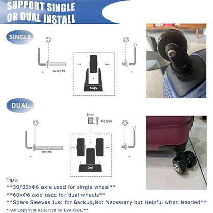 45mm Set of 4 Luggage Suitcase Replacement Wheels for Trolley Case Travel Bags Caster Inline Roller Skating Roller Swivel Rubber Wheels Bearings Repair Kits with Axles 30mm&35mm&60mm