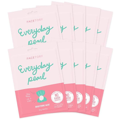 FACETORY K Beauty Face Mask Skin Care - Everyday PEARL Brightening Sheet Mask | Plant-Based with Pearl Essence (10 Pack)