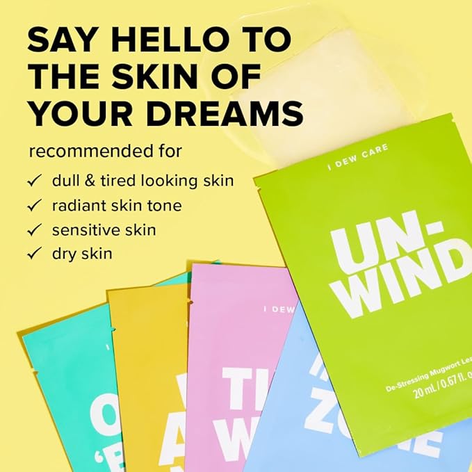 I DEW CARE Glass Skin Face Mask Variety Pack - Let's Do This Sheet | For Perfect Care Routine, Korean Face Masks Skincare, Olive Extract, Chamomile, Vitamin B3, Moisturizing, 5 Count