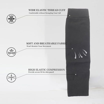 Grip Soccer Socks with Shin Guard Sleeves Non Slip Soccer Leg Sleeve Socks for Men Women Black/White 2 Set