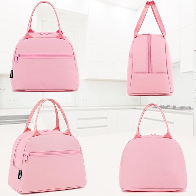 FlowFly Lunch Bag for Women Insulated Lunch Box Corduroy Lunch Tote Cooler for Travel Work Picnic, Pink