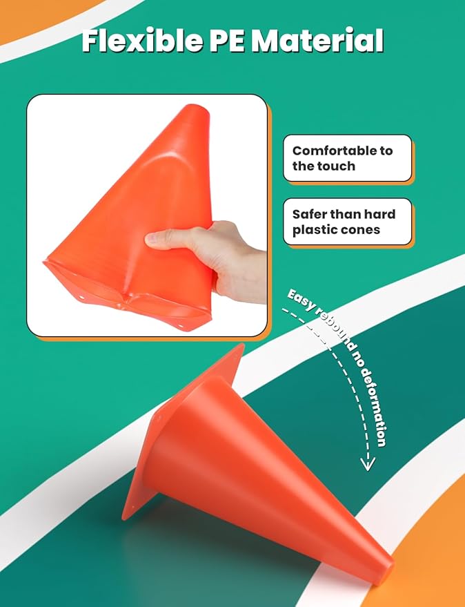 GHB Soccer Cones 7" 9" of 12 24 Pack Disc Soccer Sport Cones Training Field Marker Agility Cones for Basketball, Coaching, Practice Equipment Includes Drills Guide