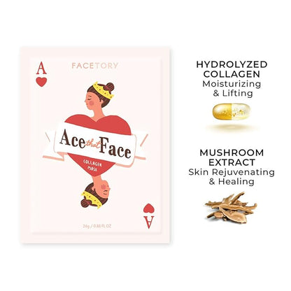 FACETORY K Beauty Face Mask Skin Care - ACE THAT FACE FIRMING COLLAGEN Sheet Mask with Collagen & Mushroom Extract | For Plump and Glowing Skin (10 Pack)