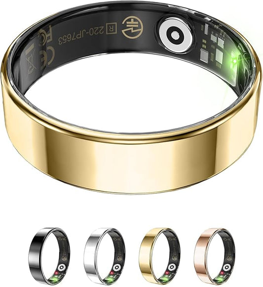 Fitness Tracker, Smart Ring for Women Men, Sleep Tracker Ring with 24/7 Heart Rate Monitor, Fitness Ring with Activity Tracker, Step Counter, Calorie Pedometer, No APP Fee, iOS Android (Gold, 12)
