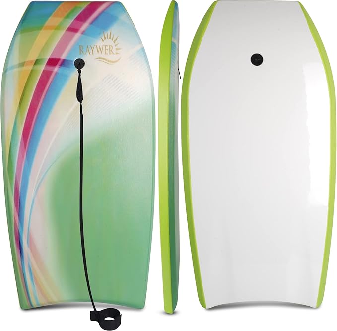 Body Board Lightweight with EPS Core, HDPE Slick Bottom, Leash & Adjustable Wrist Rope, Great Surfing for Kids and Adults