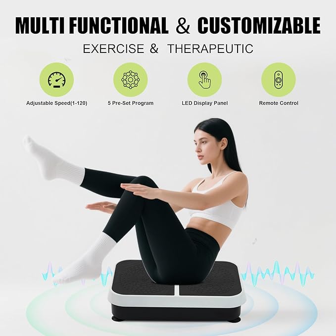 Homesy Vibration Plate Exercise Machine, Vibrating Plate for Lymphatic Drainage, Full Body Shaking Workout Fitness Platform Board, Sport Gym Equipment for Weight Loss Fat Burner for Women Men