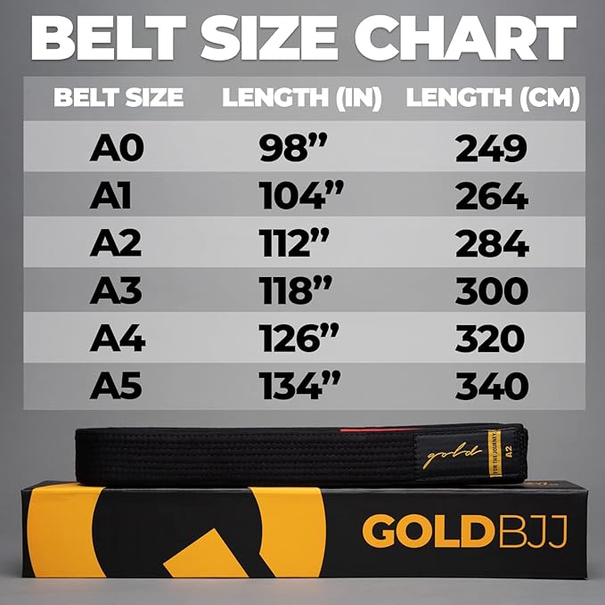 Gold BJJ Jiu Jitsu Belt - Premium Belts with Rank Bar for Stripes - IBJJF Competition Approved