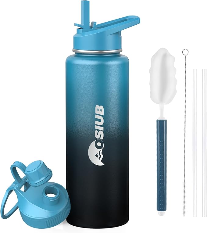Insulated Water Bottle 40 oz, Triple Wall Vacuum Stainless Steel(Cold for 48 Hrs),Leak Proof & BPA-Free,Simple Modern Water Bottle with Drink-Through Lid & Flip Straw for Sports & Travel, Indigo-Black