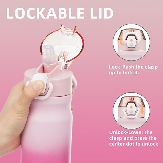 Insulated Water Bottle with Straw and Carry Loop,18 oz Stainless Steel Double Wall Vaccum Metal Water Flask with Leak-proof Lid,Cherry