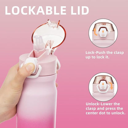 Insulated Water Bottle with Straw and Carry Loop,18 oz Stainless Steel Double Wall Vaccum Metal Water Flask with Leak-proof Lid,Cherry