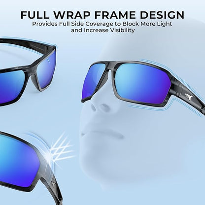 KastKing Chippewa Polarized Fishing Sunglasses, UV400 Protection Full Wrap Frame Sports Cycling Sunglasses, 1.0mm TAC Lenses