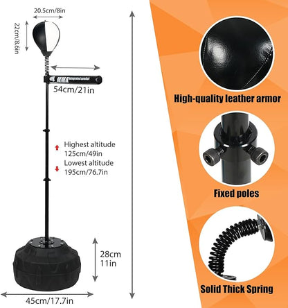 INNOLIFE Spinning Bar Boxing 360°Black White Speed Trainer Free Standing Punching Bag Adjustable Height Ideal for Adults and Youth Enhance Reflexes and Boxing Skills