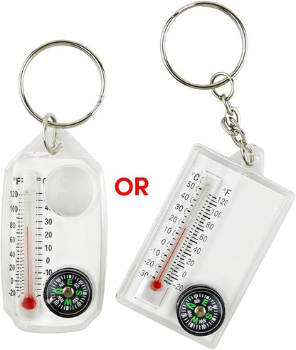 1Pc White Small Compasses Thermometer Keychain