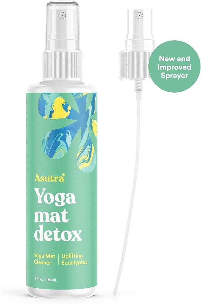 ASUTRA Yoga Mat Cleaner Spray (Uplifting Eucalyptus), 4 fl oz - No Slippery Residue, Organic Essential Oils, Deep-Cleansing for Fitness Gear & Gym Equipment, Microfiber Towel Included