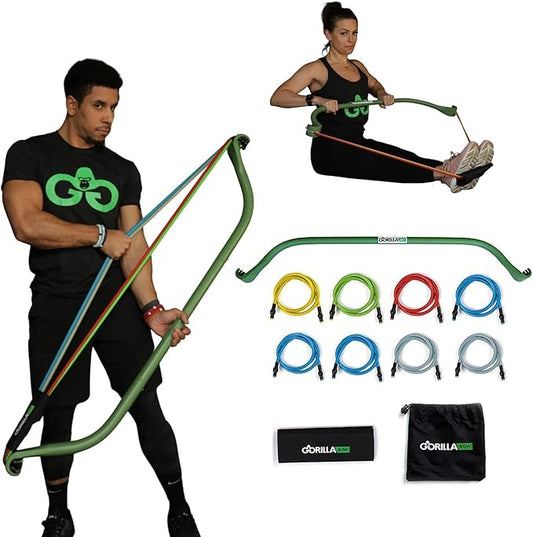 Gorilla Bow Original Portable Home Gym Resistance Bands and Bar System for Travel, Fitness, Weightlifting and Exercise Kit, Full Body Workout Equipment Set