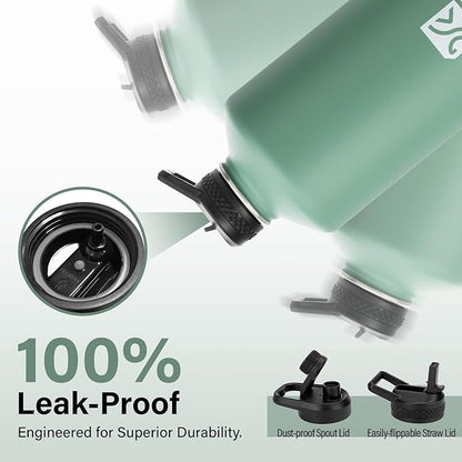 1 Gallon Water Bottle Insulated | Thickened Stainless Steel Vacuum Metal Water Jug | Portable Sports Large for Gym and Hiking with Straw, Carrier Bag, Handle Strap | BPA-Free 128 oz