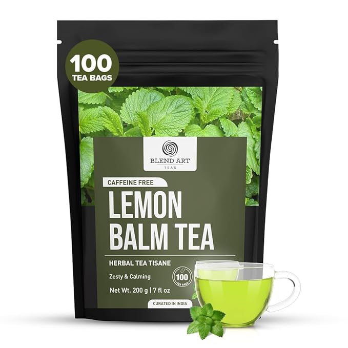 BlendArt Lemon Balm Tea Bags – 100 Count | Caffeine-Free Herbal Tea with Citrus Flavor & Aroma | Pure Lemon Balm Leaves
