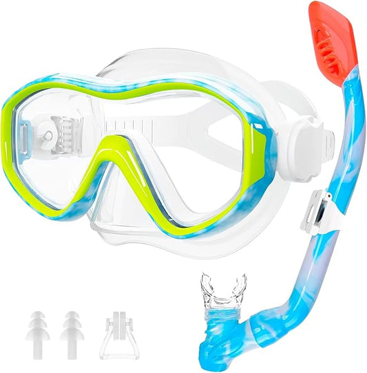 GoseWave Snorkeling Gear for Kids, Kids Snorkel Set for Ages 5-15, Anti-Fog Diving Mask and Dry Top Snorkel Set, Unisex Swimming Goggles with Nose Cover