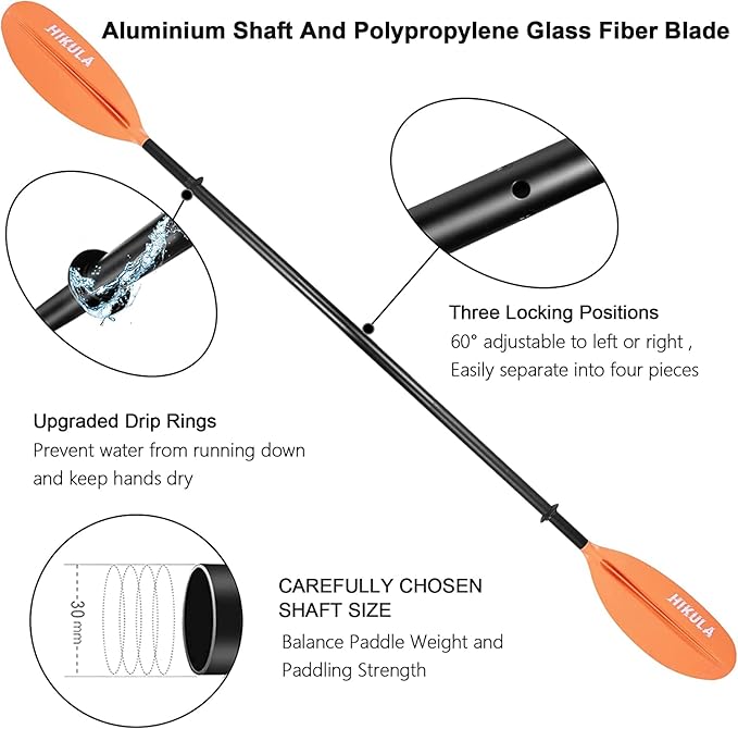Kayak Paddle 4 Pieces Aluminum Shaft and PP Blade Floating 86.6in/220cm, 90.5inch/230cm Lightweight Oars