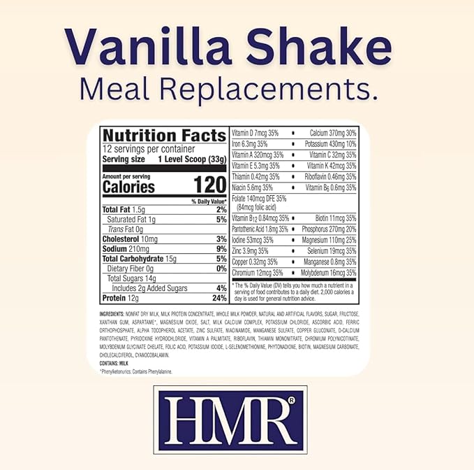 HMR 120 Vanilla Shake Meal Replacement Powder | Vanilla Shake Mix to Support Healthy Weight Loss | 12g of Protein | Nutritional Drink | Low Calorie Food | 12 Servings