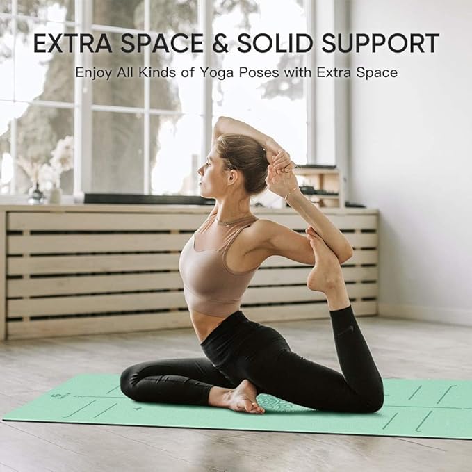 Yoga Mat Non Slip TPE Extra Wide Yoga Mat with Alignment Mark, 72"L x 32"W x 0.32"/0.24"Th (183cm x 81cm x 8mm/6mm), Anti-Tear Exercise Mat with Carrying Strap and Bag, Workout Mats for Yoga, Pilates