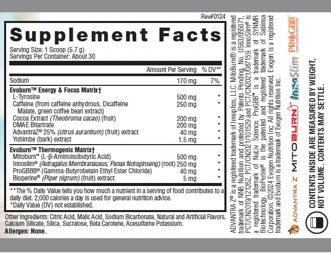 Evogen Evoburn - Thermogenic Fat Burner for Men & Women | Energy, Focus, & Appetite Control | Advanced Metabolism Booster Fat Burner Formula with MitoBurn & Caffeine | Orange Sunrise | 30 Servings