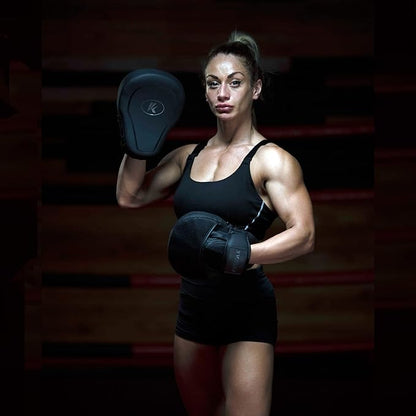 Kruzak Matte Black Boxing Gloves and Pads, Boxing Gloves Training Set for Kickboxing and Muay Thai MMA Training - Boxing Kit for Adults with Punching Pads for Martial Arts and Karate