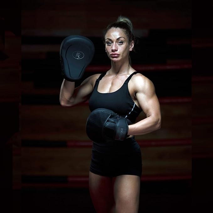 Kruzak Matte Black Boxing Gloves and Pads, Boxing Gloves Training Set for Kickboxing and Muay Thai MMA Training - Boxing Kit for Adults with Punching Pads for Martial Arts and Karate