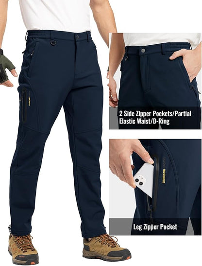 Rdruko Men's Snow Pants Waterproof Insulated Winter Hiking Pants Snowboard Fleece Lined Softshell Ski Pants