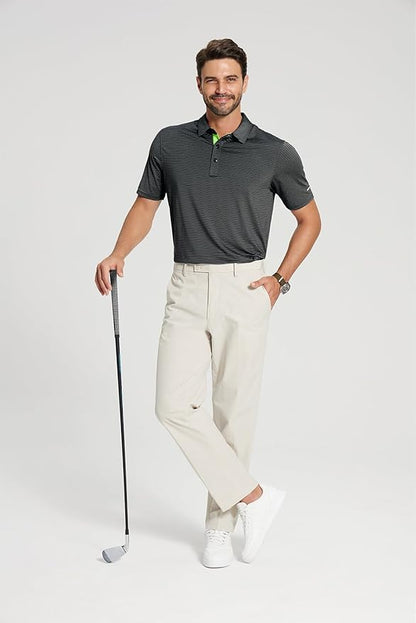 Golf Shirts for Men - Moisture Wicking Short Sleeve Performance Sport Casual Striped Collared Mens Polo Shirt