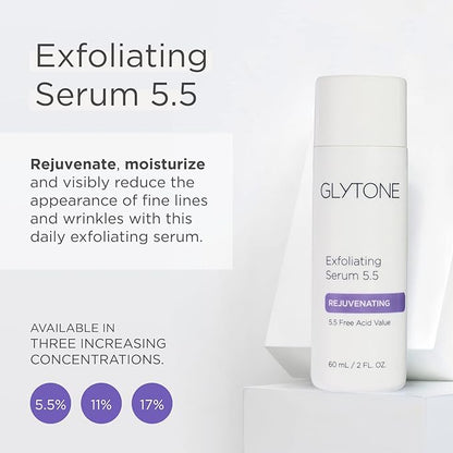 Glycolic Acid Exfoliating Serum 5.5% PFAV | Face & Body Exfoliator for All Skin | Reduces Fine Lines, Wrinkles, Dark Spots & Pore | Non-Comedogenic, Fragrance-Free | AHA Facial exfoliator | 2 Fl oz