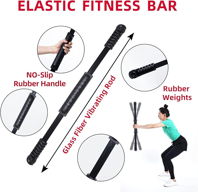 Elastic Fitness Stick Elastic Bar Body Exercise Bar Muscle Training for Exercise Tremor Stick Shoulder Rehabilitation Physical Therapy, Aerobics,Body Shaping Home Gym Yoga, Pilates