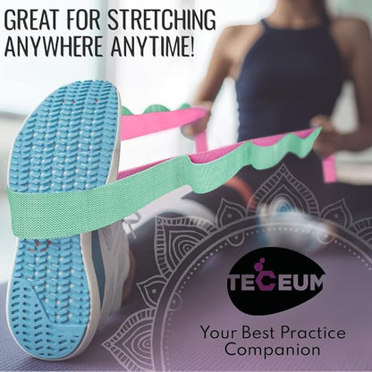 TECEUM Stretching Strap for Yoga & Physical Therapy – 10 Loops – Non-Elastic Leg Stretch Straps for Stretching, Exercising, Pilates, Post-Injury Rehabilitation for All Levels – Men & Women