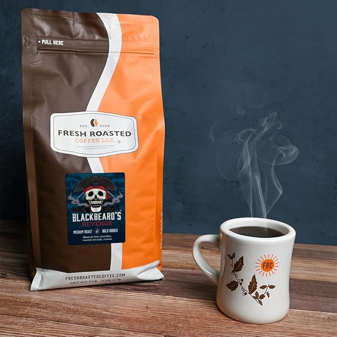 Fresh Roasted Coffee, Blackbeard's Revenge, 5 lb (80 oz), Medium Roast, Kosher, Whole Bean