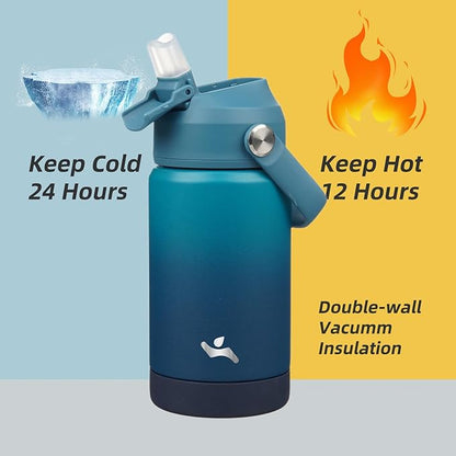 Insulated Water Bottle with Straw Lid,12 oz Stainless Steel Vacuum Metal Bottle with Silicone Handle,Vast