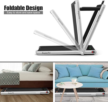 GYMAX Walking Pad, 2.25HP Foldable Treadmill with Smart App & Remote Control, Bluetooth LED Monitor, Small Spaces Compact Running Machine, Folding Portable Under Desk Treadmill for Home Office