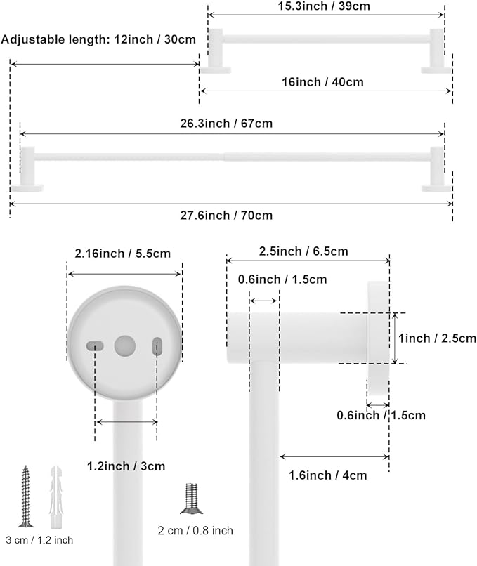 2 Pack Adjustable Towel Holder 16 to 27.6 Inch