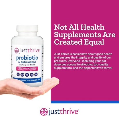 Just Thrive Probiotic & Antioxidant Supplement - 100% Spore-Based Digestive and Immune Support - Gluten Free, 90 Caps