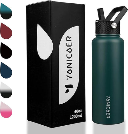 Insulated Water Bottle 64oz,Triple Wall Vacuum Stainless Steel(Dishwasher Safe),Leak Proof & Non-BPA,Flask Jug with Paracord Handle & Straw Spout Lids Sports