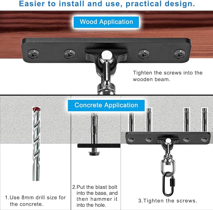 Heavy Bag Hanger, Punching Bag Ceiling Mount Hanger, 360° Rotation Hook for Boxing, MMA, Aerial Yoga, Hammock, and More, 600 LB Capacity
