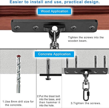 Heavy Bag Hanger, Punching Bag Ceiling Mount Hanger, 360° Rotation Hook for Boxing, MMA, Aerial Yoga, Hammock, and More, 600 LB Capacity