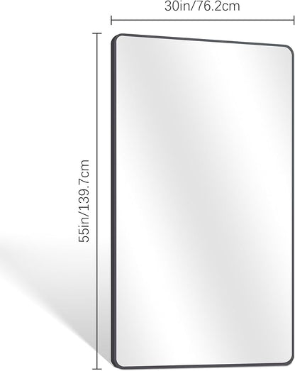 30" x 55"Bathroom Mirror, Matte Black Wall Mirror with Metal Frame, Decorative Rectangular Vanity Mirror for Bedroom Bathroom Living Room Entryway (Horizontal/Vertical)