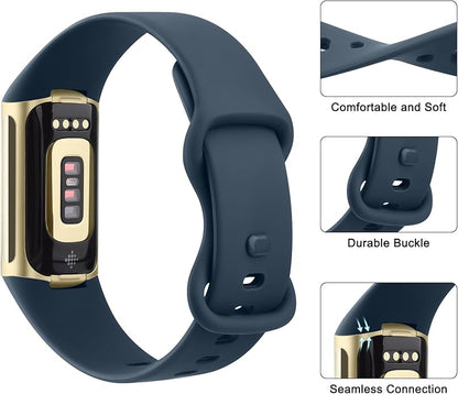 2 Pack Bands Compatible with Fitbit Charge 6 / Fitbit Charge 5 Bands for Women Men, Waterproof Classic Soft Sports Replacement Wristbands