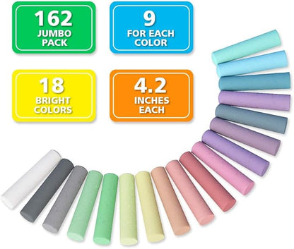 feela Sidewalk Chalk, 162 Pack 18 Colors Sidewalk Chalk Set For Kids Jumbo Chalk Bulk, Great for Kids Family, Paint on Sidewalk Wall School Driveway Blackboard Street Playground