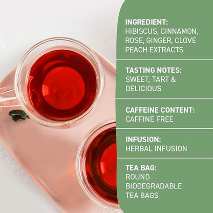 HANDPICK, Peach Tea Bags (80 Count) Non-GMO, Caffeine-Free - Peach, Hibiscus, Cinnamon, Cloves, Ginger | Floral & Refreshing Herbal Tea Bags, Brew Iced Tea or Hot Tea